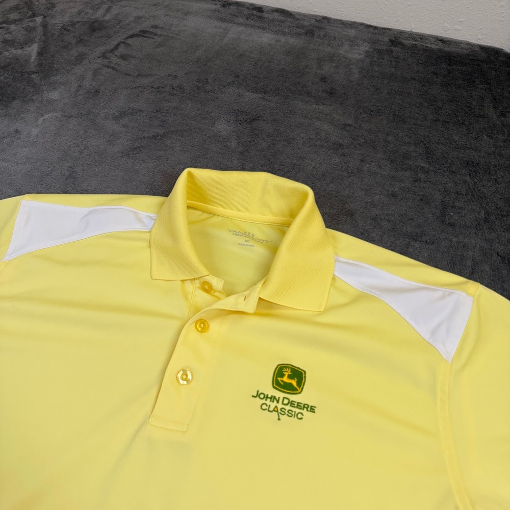 Vansport Performance John Deere Classic Polo Shirt Mens Medium Yellow Golf